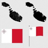 Set of maps, flag and flagpole of Malta. illustration. vector