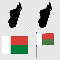 Set of maps, flag and flagpole of Madagascar. illustration. vector