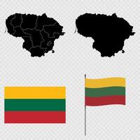 Set of maps, flag and flagpole of Lithuania. illustration. vector