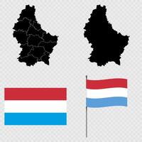 Set of maps, flag and flagpole of Luxembourg. illustration. vector