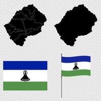 Set of maps, flag and flagpole of Lesotho. illustration. vector