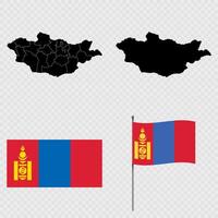 Set of maps, flag and flagpole of Mongolia. illustration. vector
