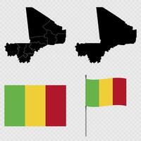 Set of maps, flag and flagpole of Mali. illustration. vector