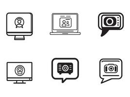 a computer screen with a person on the screen. black icon vector
