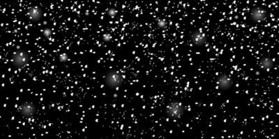 Snow pattern. Snowstorm on black background. Flying snowflakes at night. Snowfall texture. vector