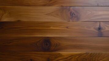 Rich walnut-stained wooden surface texture, top view. photo