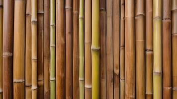 Brown wooden bamboo wall with vertical boards, creating a rustic and organic background for tropical or natural settings. photo