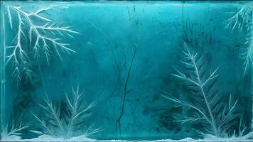 Scratched ice texture with a teal blue overlay, creating an aged glass effect with dust particles. photo