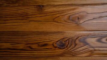 Rich walnut-stained wooden surface texture, top view. photo