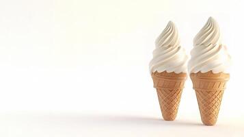 Set of Two Ice Cream Cones with Swirled Vanilla Ice Cream photo