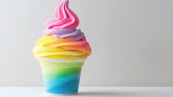 Colorful Rainbow Ice Cream Cup Isolated on White Background photo