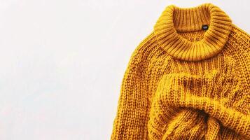 Cozy Yellow Knitted Sweater Isolated on Light Background photo