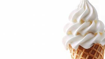 Delicious Vanilla Ice Cream Cone Isolated on White Background photo