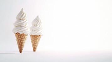 Delicious Creamy Ice Cones Isolated on White Background photo