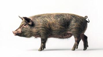 Detailed Side View of a Domestic Pig on a White Background photo