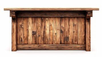 Isolated Wooden Bar with Rustic Design on White Background photo