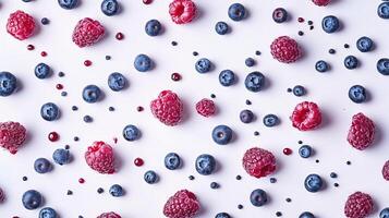 Fresh Raspberry and Blueberry Mix on White Background photo