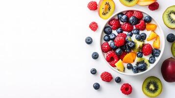 Fresh Fruit Yogurt Bowl with Blueberries, Raspberries, and Kiwi photo