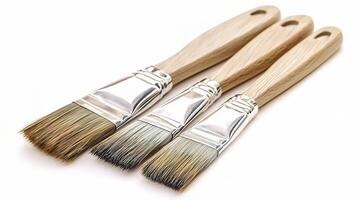 Set of Three Soft Paint Brushes Isolated on White Background photo