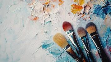Artist Palette with Brushes on a Light Background for Painting photo