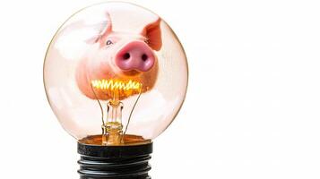 Isolated Pig Inside Light Bulb on White Background for Creative Use photo