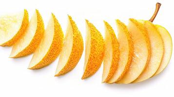 Freshly Sliced Pears Isolated on White Background for Culinary Use photo
