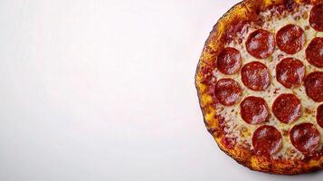 Freshly Baked Pepperoni Pizza Isolated on White Background photo
