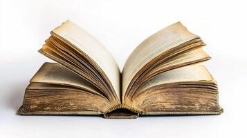 Vintage Open Book Isolated on a White Background photo