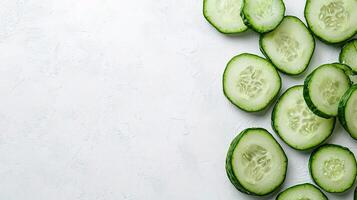Fresh Cucumber Slices Arranged on a Light Background for Recipes photo