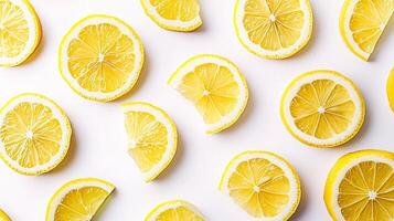 Fresh Lemon Slices Isolated on Bright White Background photo