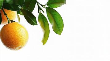 Fresh Orange Isolated on White Background with Green Leaves photo
