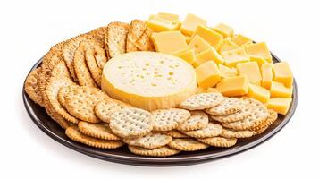 Delicious Plate of Cheese and Crackers for Snack or Party Platter photo