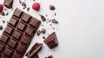 Delicious Dark Chocolate Bar with Raspberries and Chocolate Chips photo