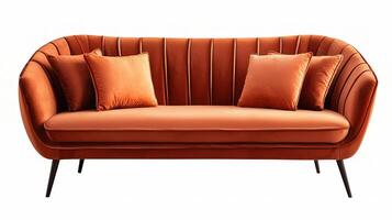 Modern Orange Sofa with Plush Cushions and Elegant Design photo