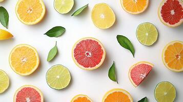 Colorful Mix of Fresh Citrus Fruits Isolated on White Background photo