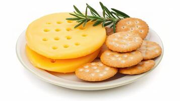 Plate with Cheese and Crackers Garnished with Fresh Herb Sprig photo