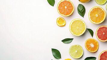 Fresh Citrus Fruits Arrangement Isolated on White Background photo