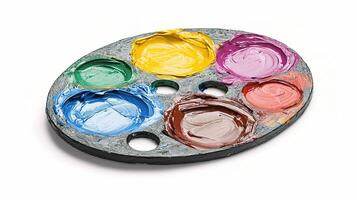 Colorful Paint Palette with Vibrant Shades Isolated on White Background photo