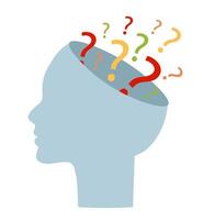 Head and question marks on a white background. Problem Solving Concept vector