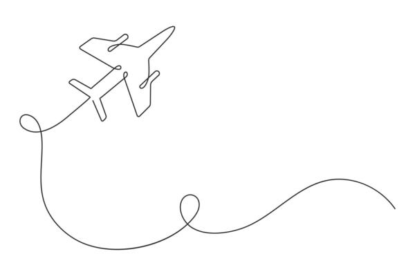 Continuous one line drawing of airplane. Airplane path. Travel business concept in simple line style.