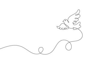 Continuous one line drawing of dove. Pigeon in flight. Peace concept in simple line style. vector