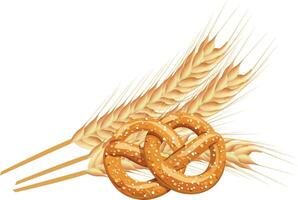 A pretzel and wheat on a white background vector