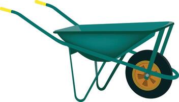 A wheelbarrow with a green wheel and yellow handle vector