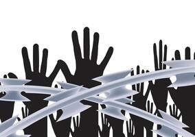 Barbed wire and hands vector