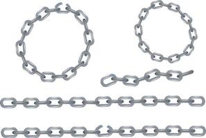 Metal chain links forming circle and broken chain on white background vector