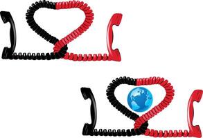 Two red and black telephone cords with a globe vector