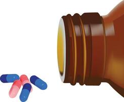 An open bottle of pills and pills vector
