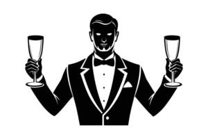Professional Waiter Serving Wine - Elegant Icon Design for Fine Dining and Service vector