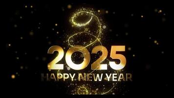 Golden Happy New Year 2025 Celebration Animation with Sparkling Text and Glittering Particles video