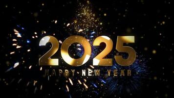 Golden Happy New Year 2025 Celebration Animation with Sparkling Text and Festive Fireworks video